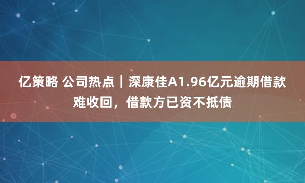 亿策略 公司热点｜深康佳A1.96亿元逾期借款难收回，借款方已资不抵债